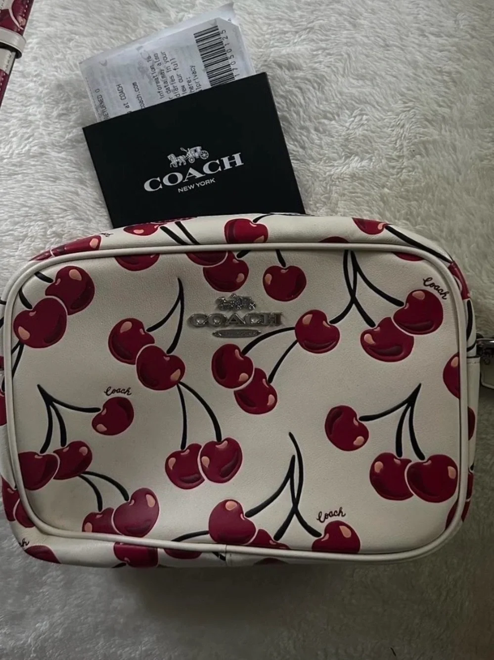 COACH White Cherry Print Cosmetic Case